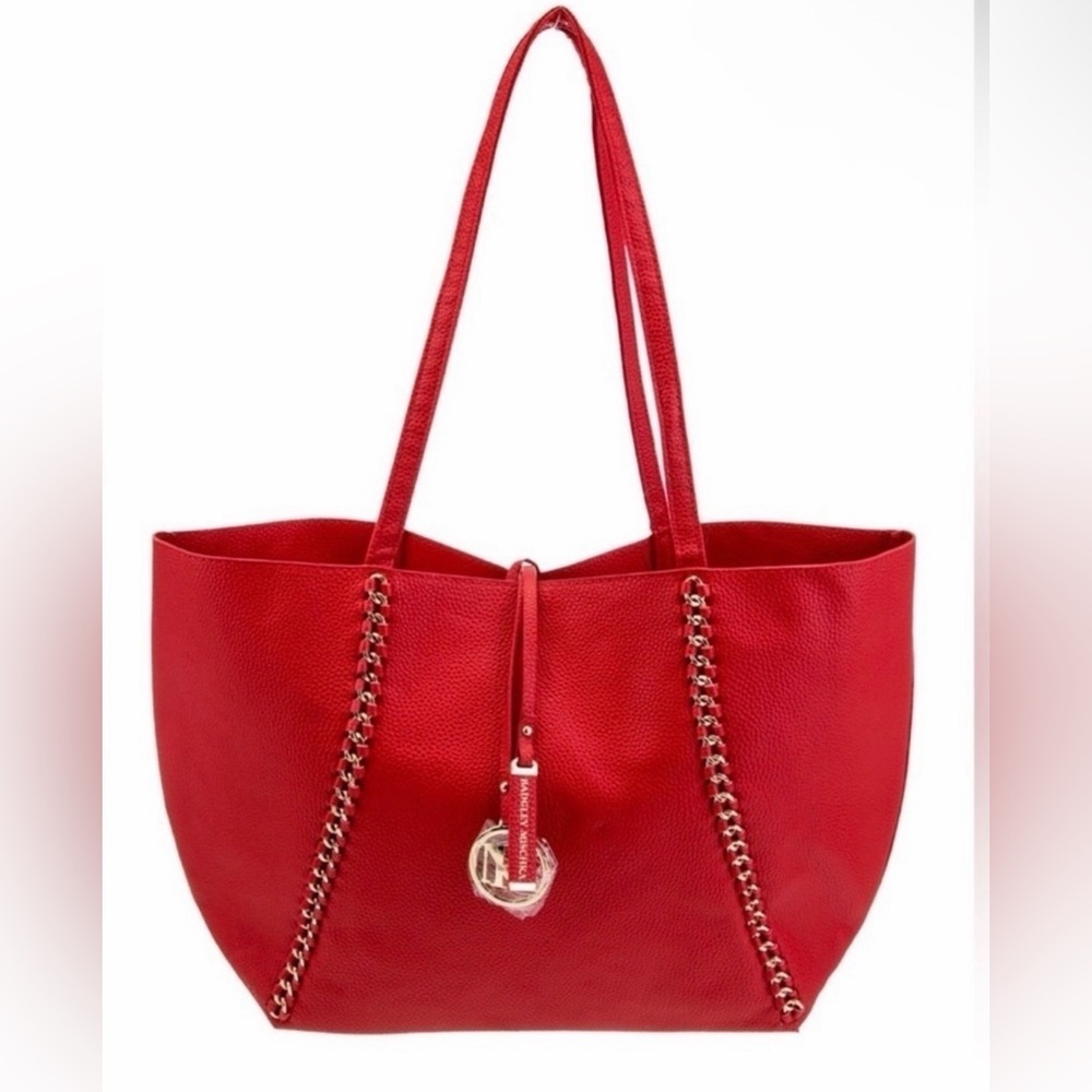 NWT Badgley Mischka Red Decorative Chain Tote Bag - Vegan Leather Red BMH-015
